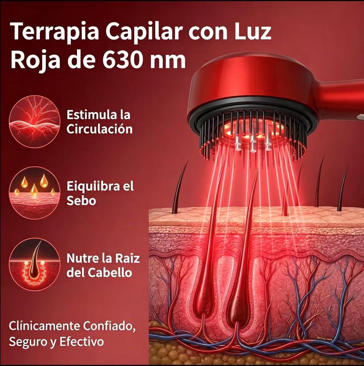 Auray™Peine de Masaje con Vibración -Terapia de Luz Roja