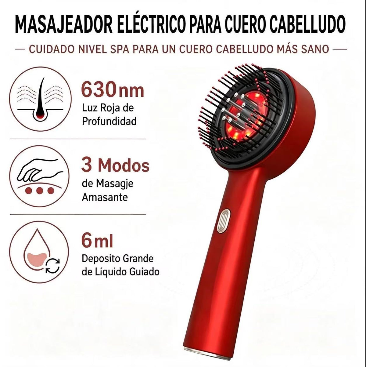 Auray™Peine de Masaje con Vibración -Terapia de Luz Roja