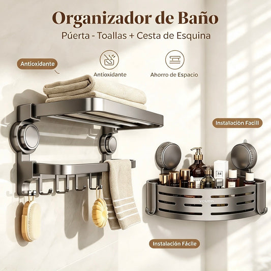 Pack de Organización para Baño — Toallaero + Cesta de Esquina