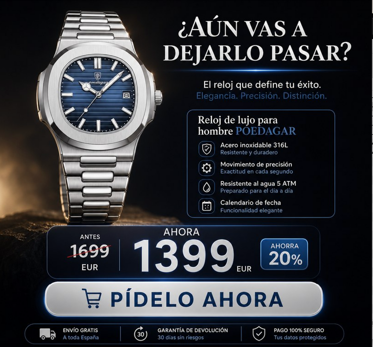POEDAGAR Reloj de lujo para hombre
